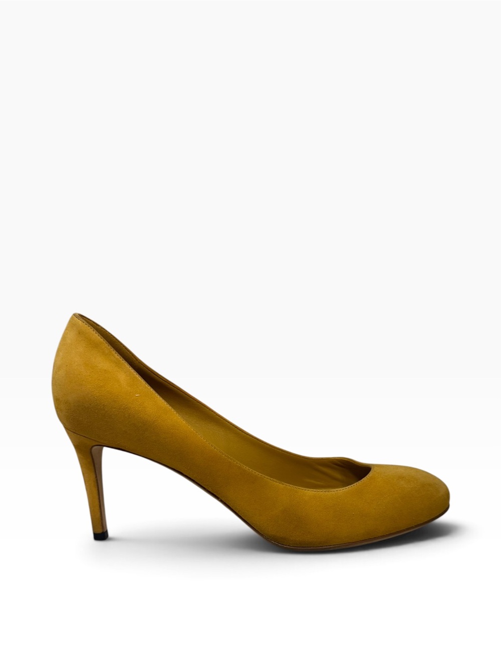Gucci 337720 Mustard Yellow Suede GG Logo Pumps Size 37.5